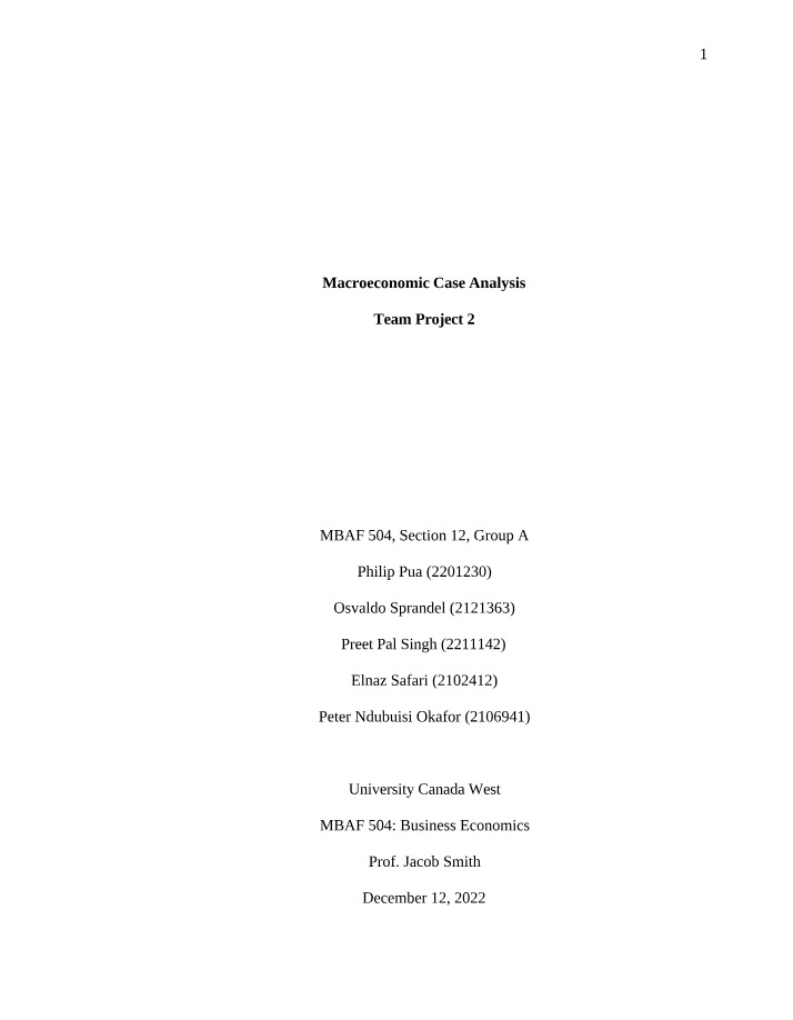 Team Project 2 - Macroeconomic Case Analysis