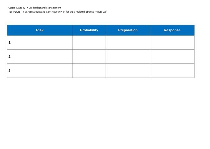Risk Assessment and Contingency Plan for Bounce Fitness