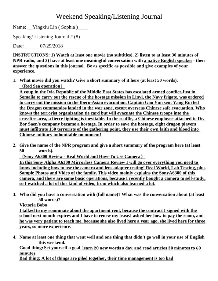 Speaking and Listening Journal Entry 8