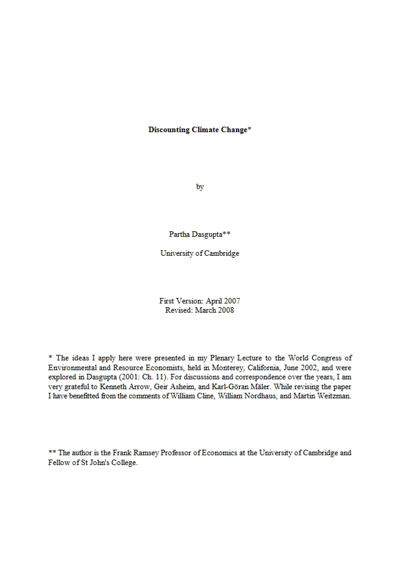 Discounting of Climate Change
