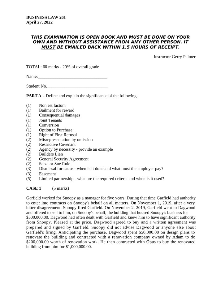 Non est factum and Bailment - Business Law 261