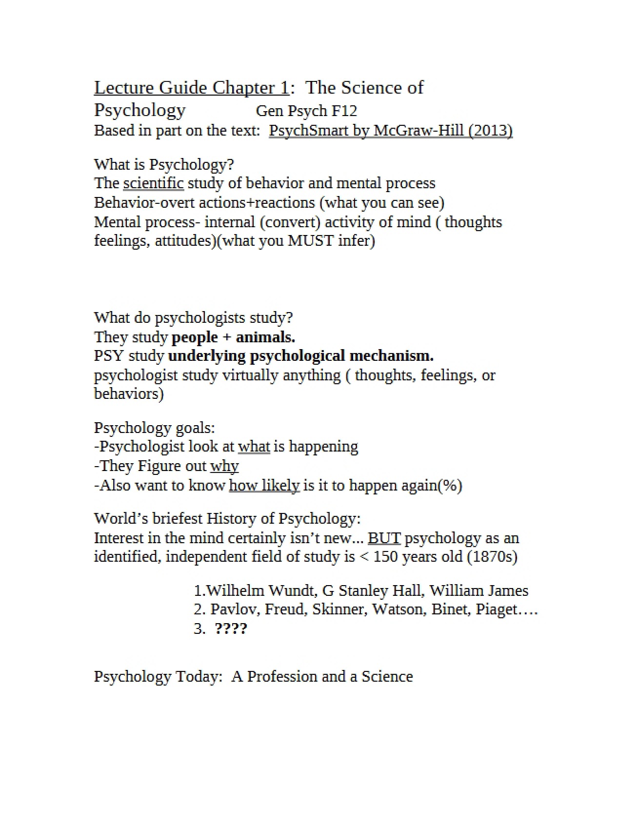General Psychology Chapter One