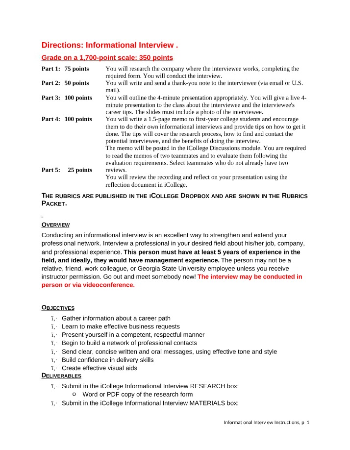 Instructions for Informational Interview
