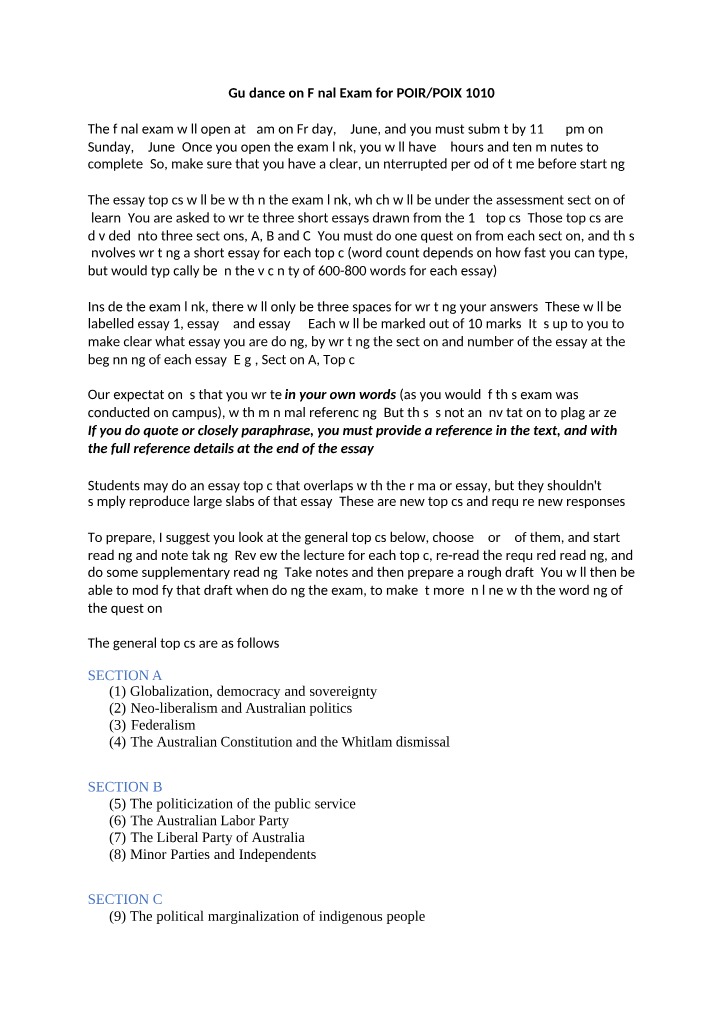 Final Exam Guidance