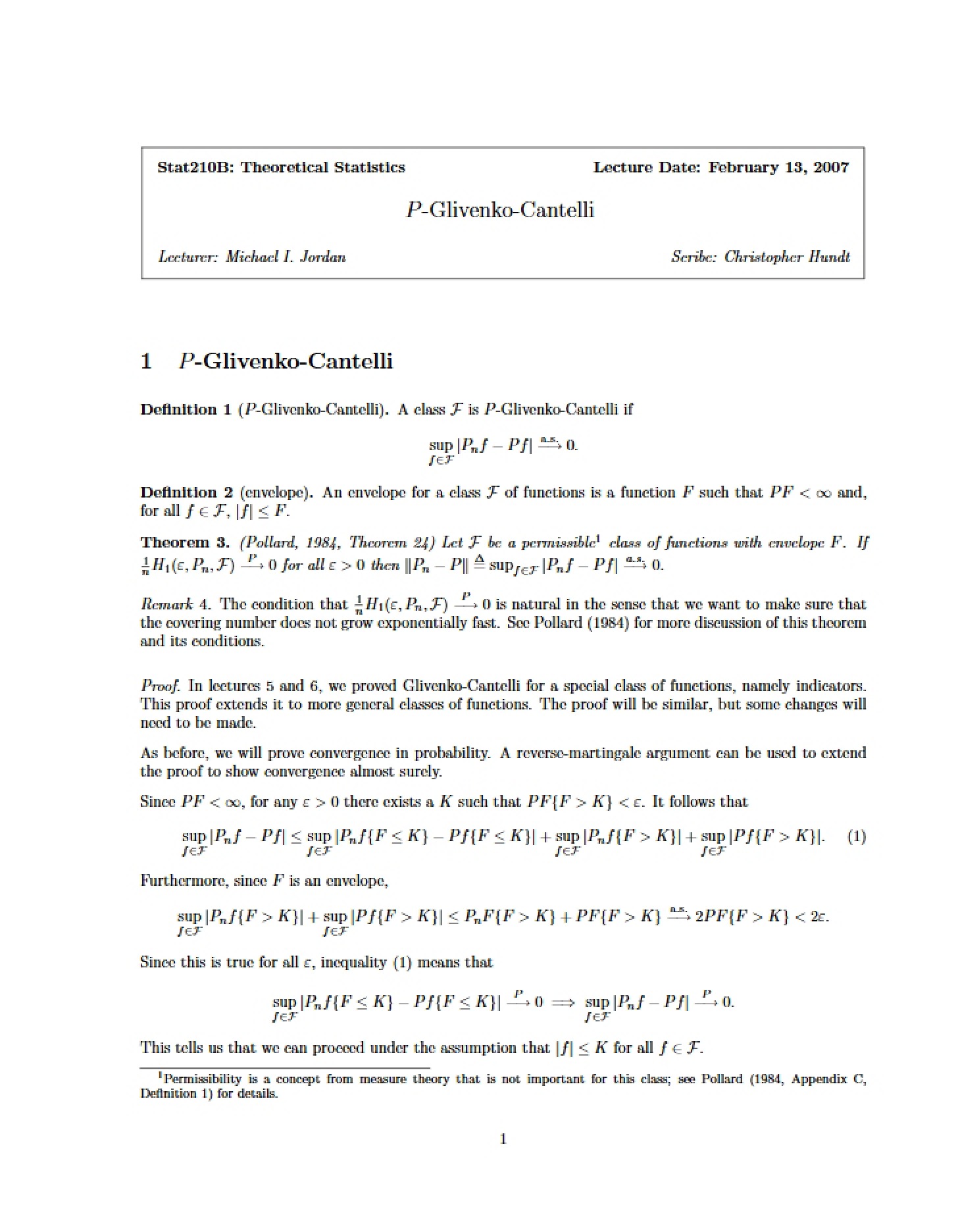 Glivenko-Cantelli P-Classes
