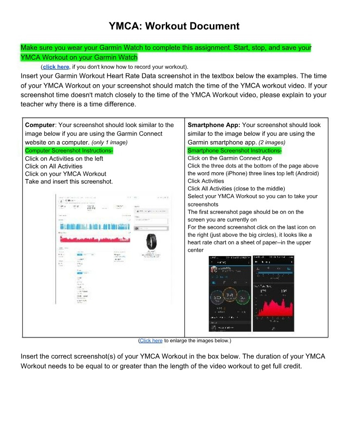 Workout Document for YMCA
