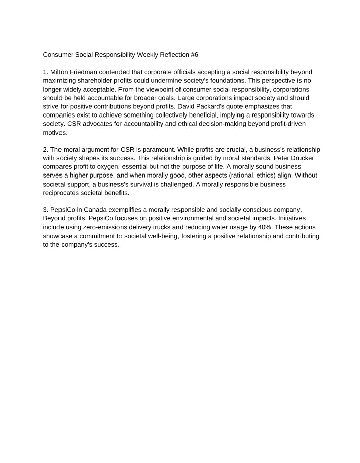 Weekly Reflection 6 - Consumer Social Responsibility