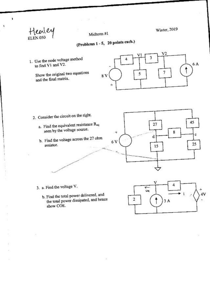 Winter 2019 Midterm 1 Solutions - ELEN 050