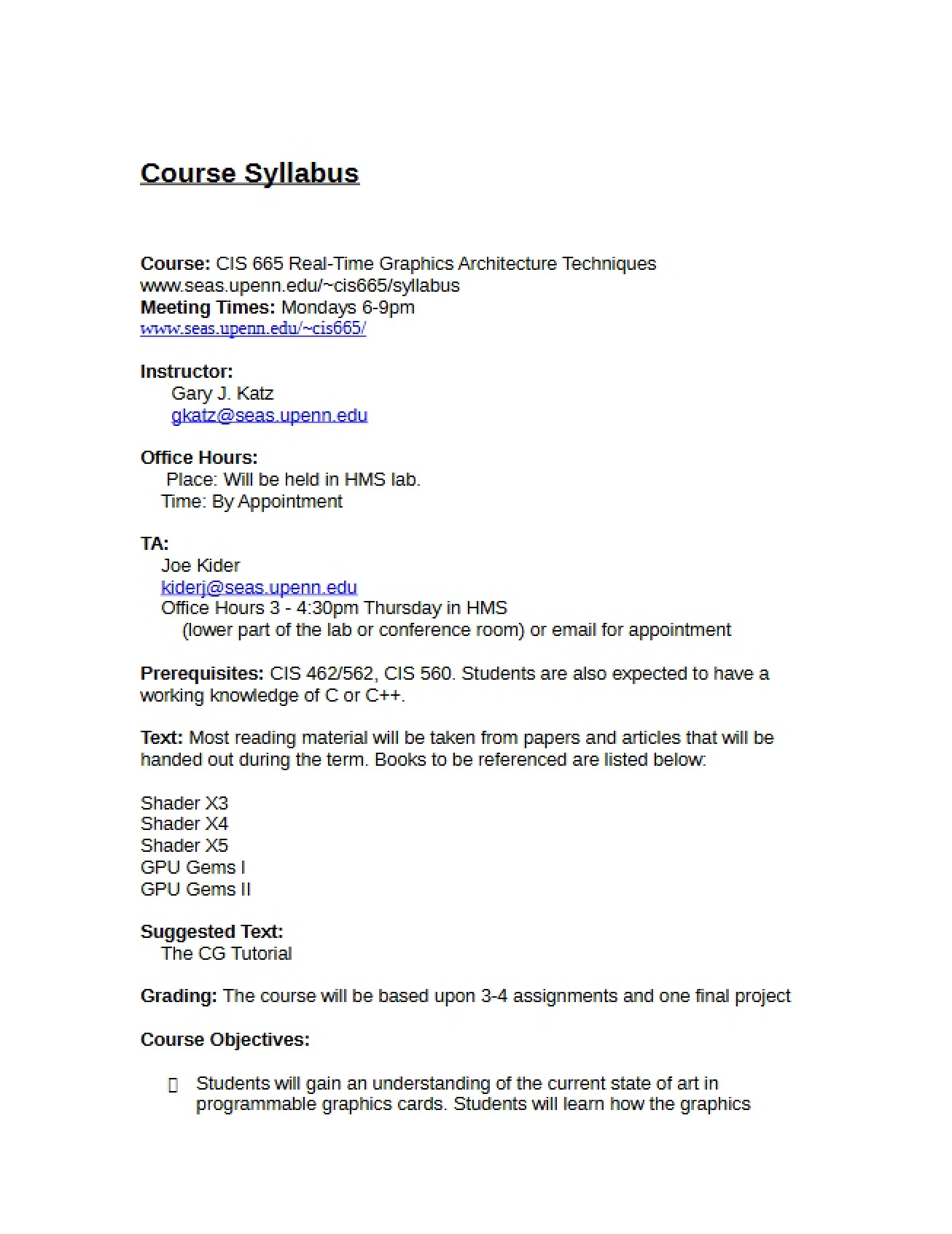 GPU Architecture Syllabus