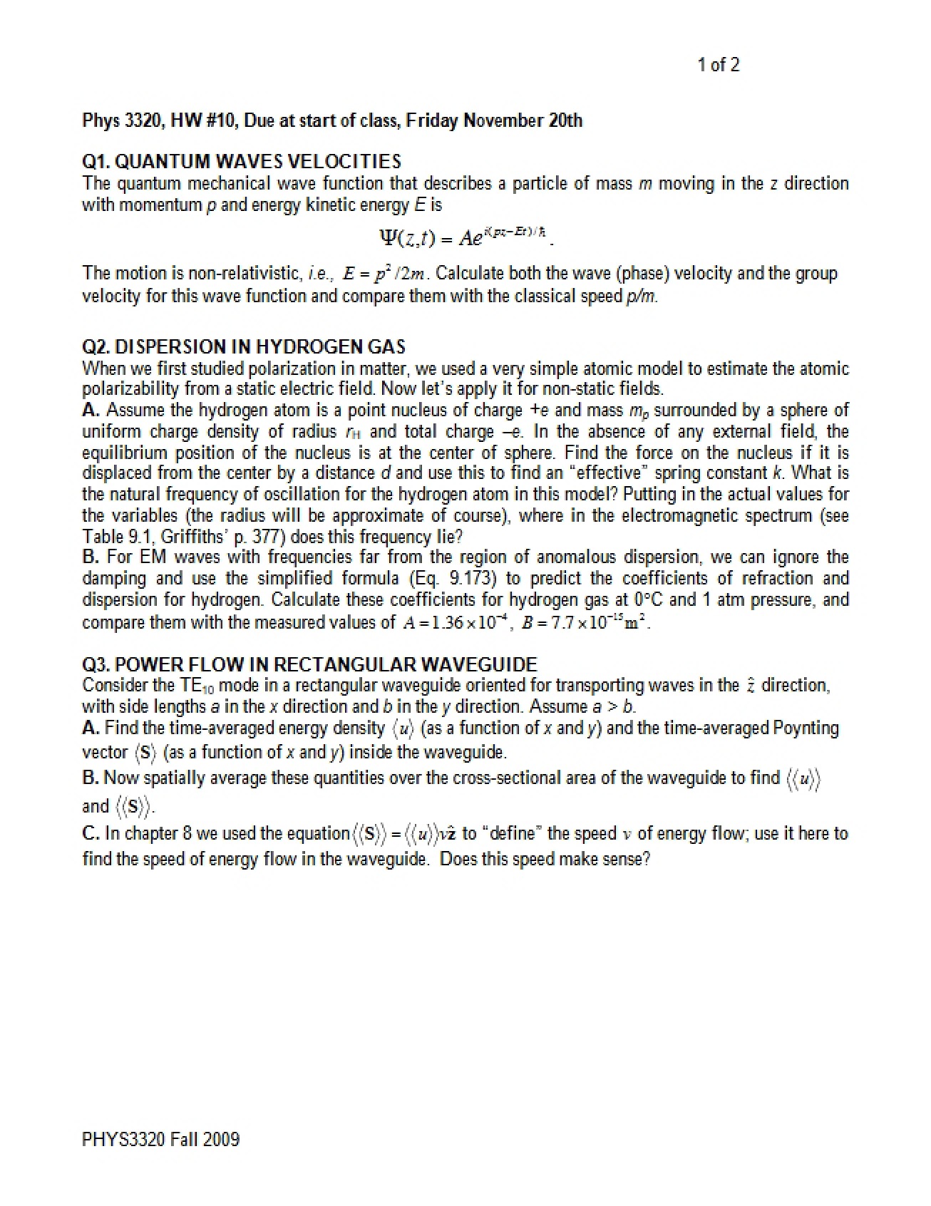 Homework Ten for PHYS 3320
