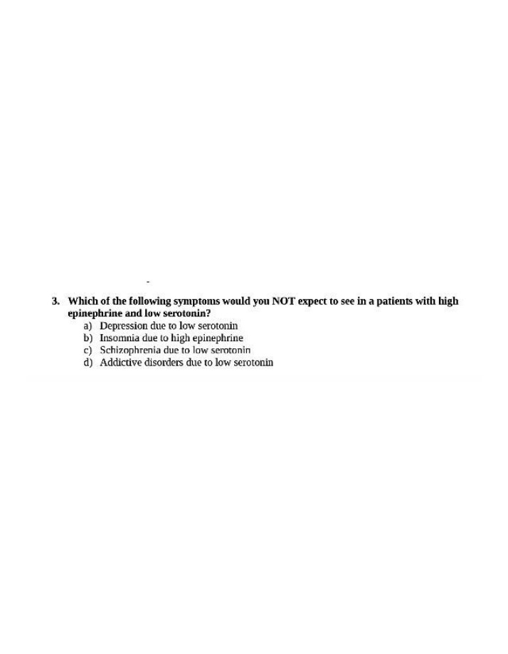 Depression Quiz - High Epinephrine and Low Serotonin Symptoms