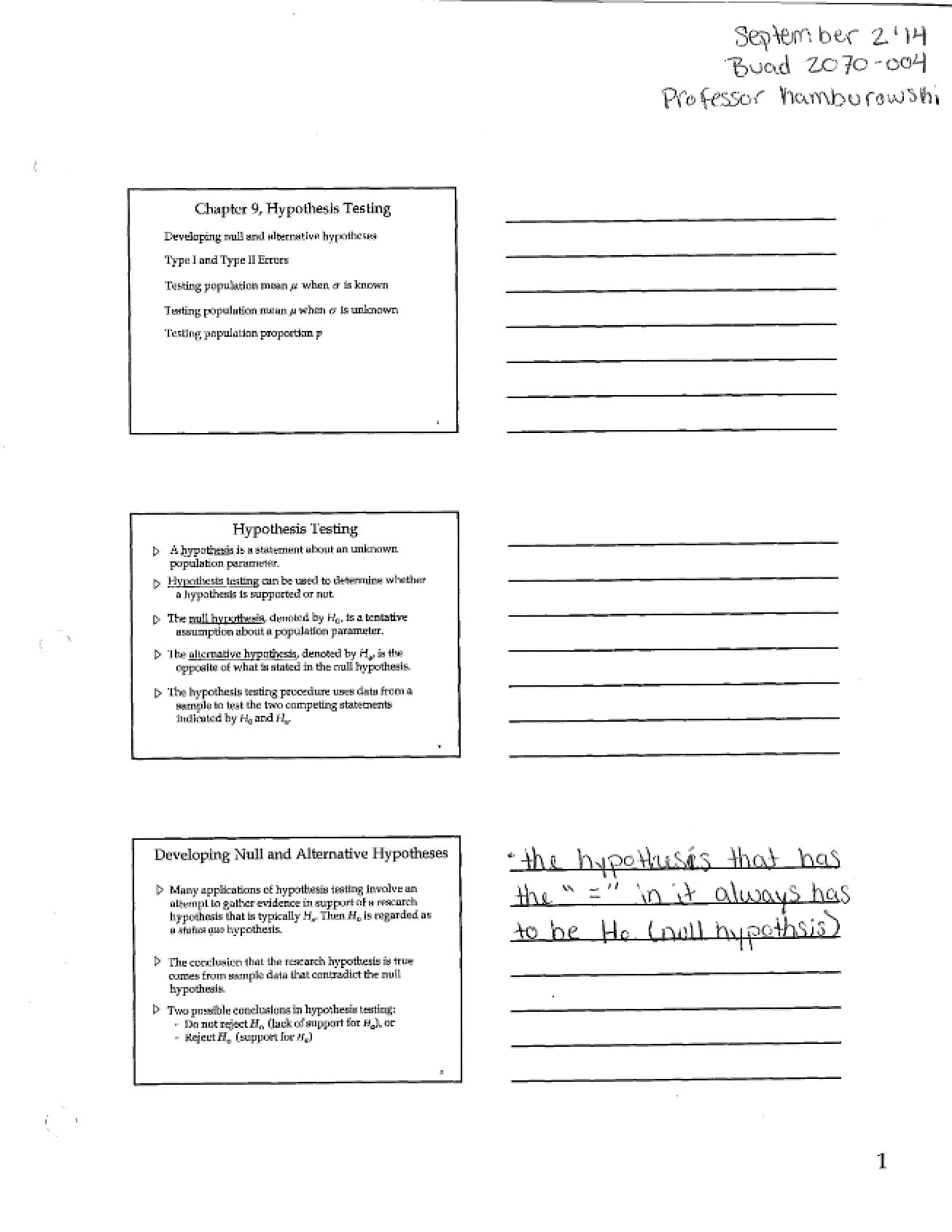 Hypothesis Testing Chapter 9