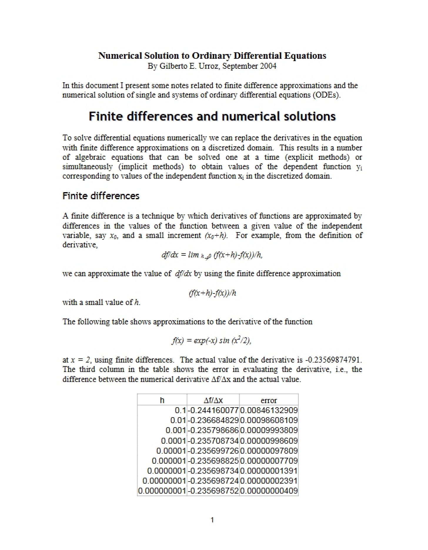 Numerical Solution for ODE (2)