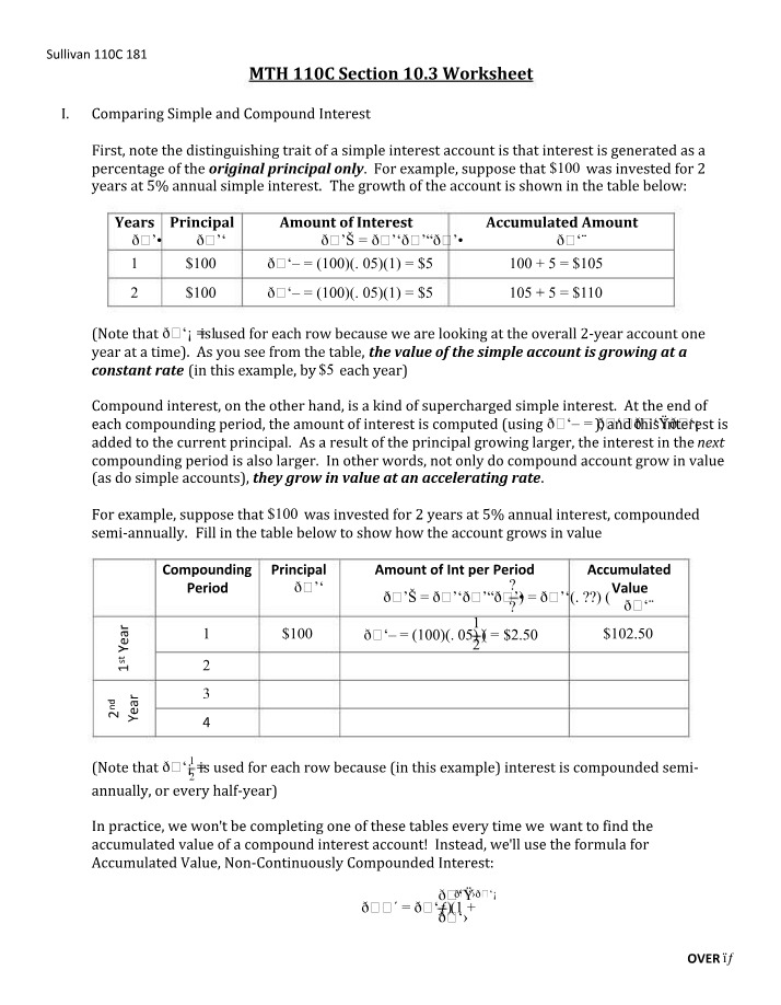 Worksheet - MTH 110C Section 10.3