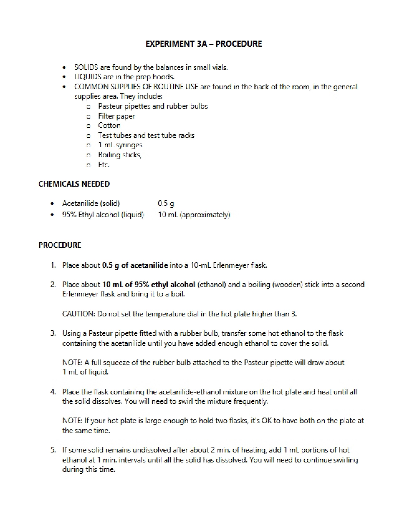 Procedure for Experiment 3A