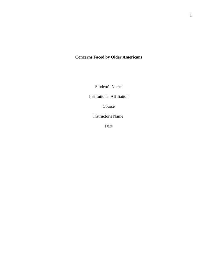 Critical Concerns and Challenges for Older Americans