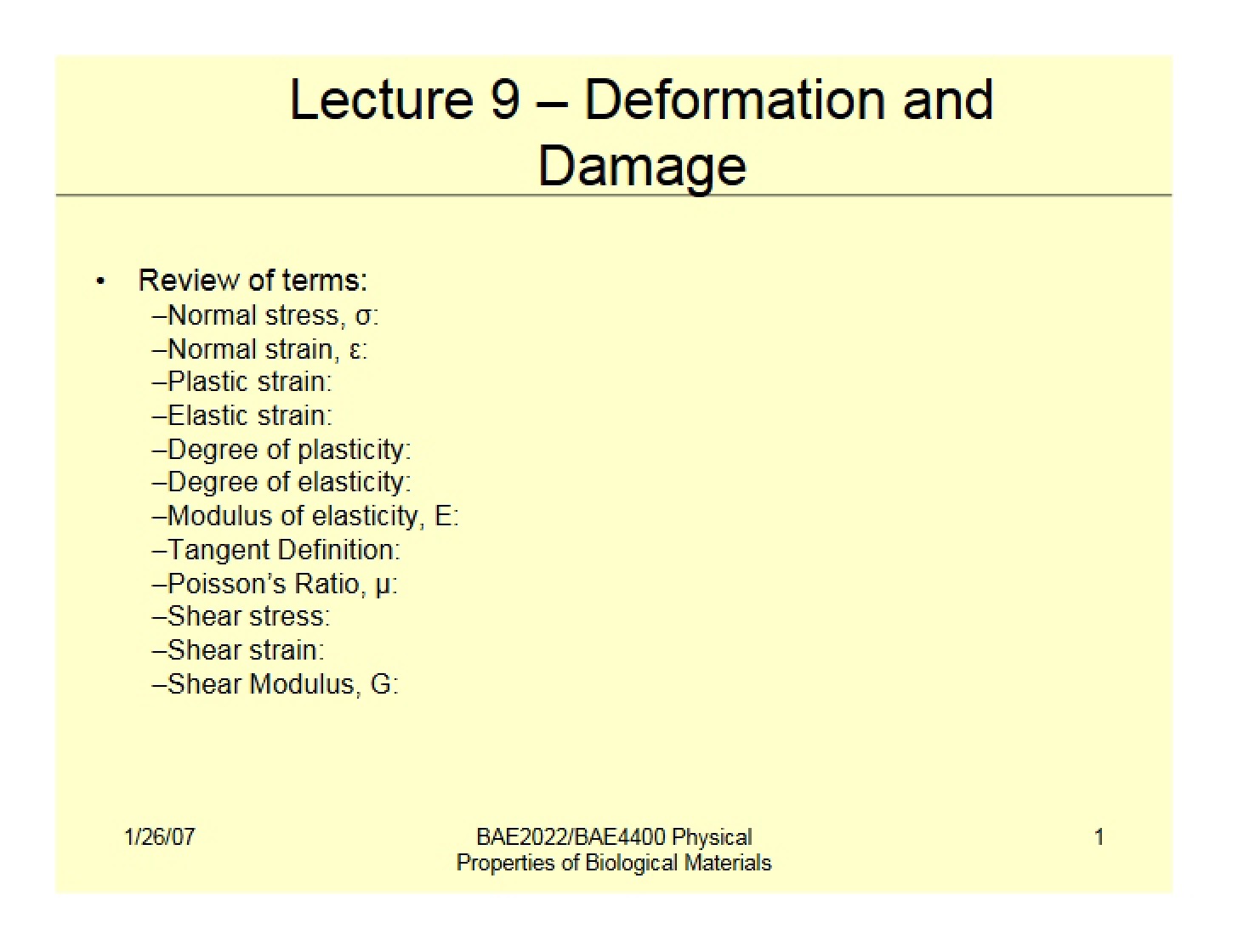 Deformation and Damage Overview