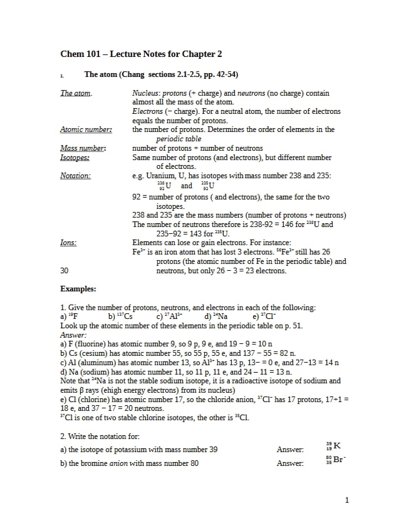 Chapter Two Lecture Notes