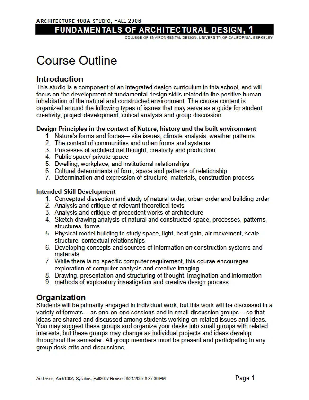 Architectural Design Course Plan