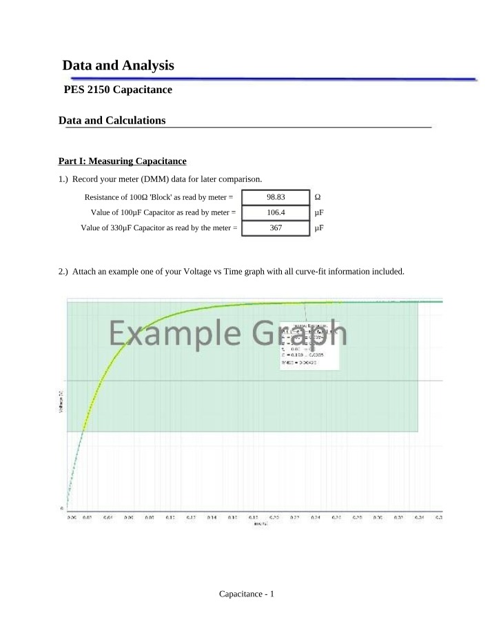 Data Analysis and Calculations for Capacitance Lab