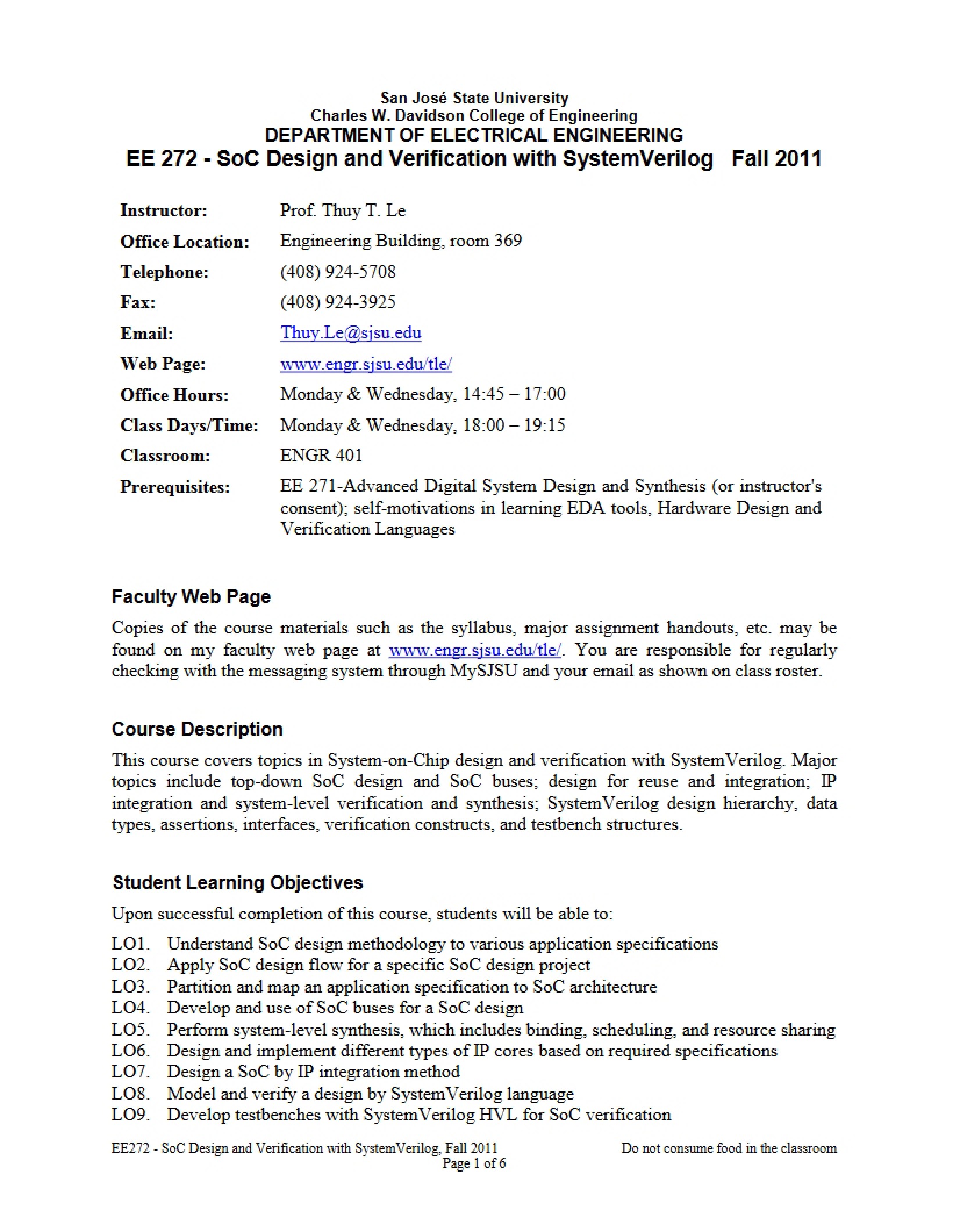Course Outline for SoC Design