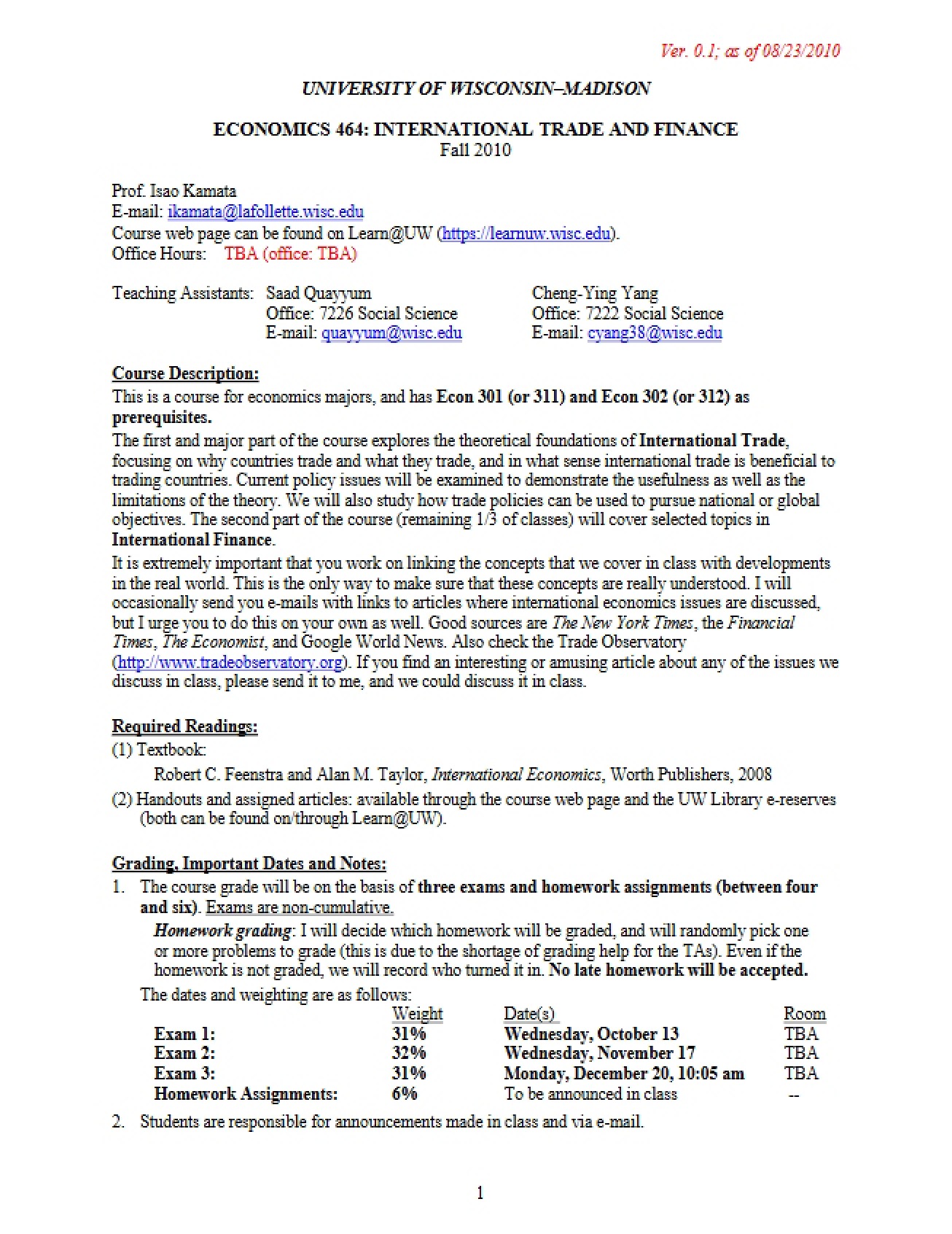 Class Outline