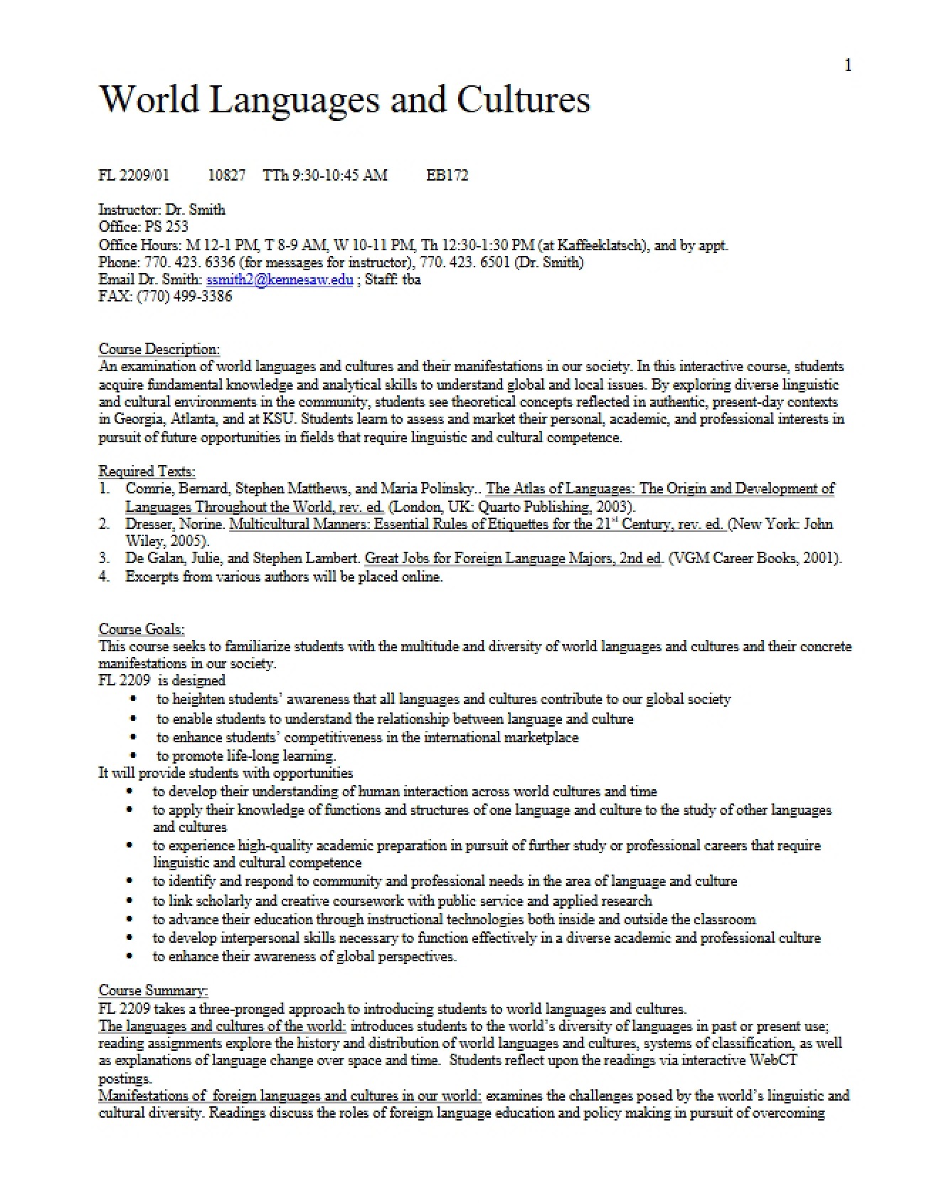 Syllabus for Hybrid World Languages and Cultures