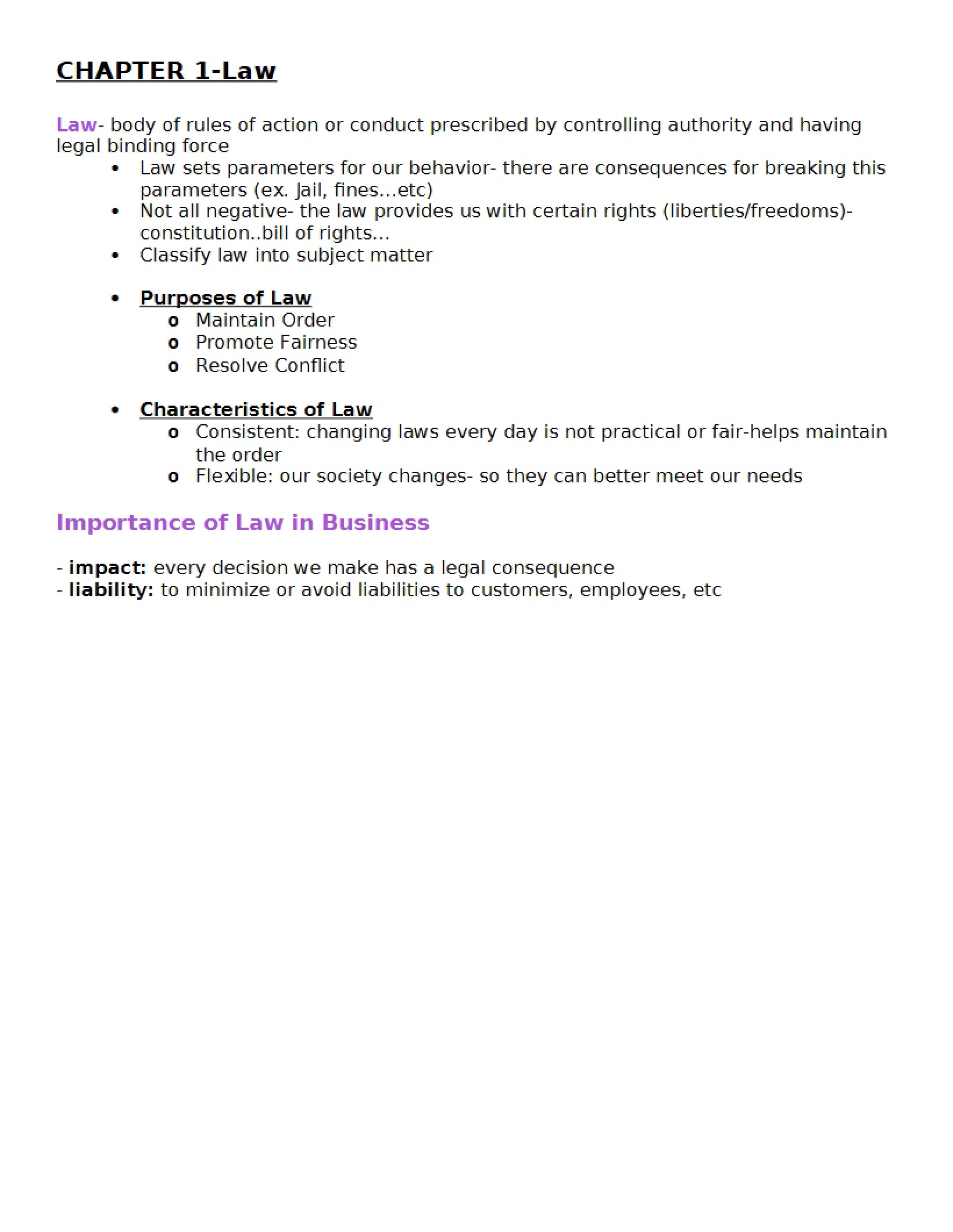 Law Chapter One
