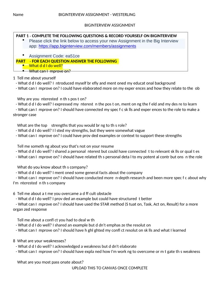 Westerling - Big Interview Assignment