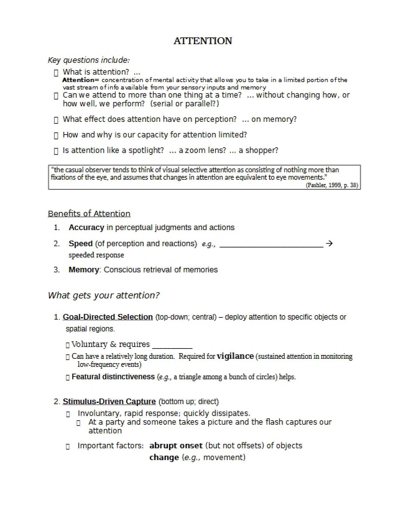 Fourth Outline for Exam One