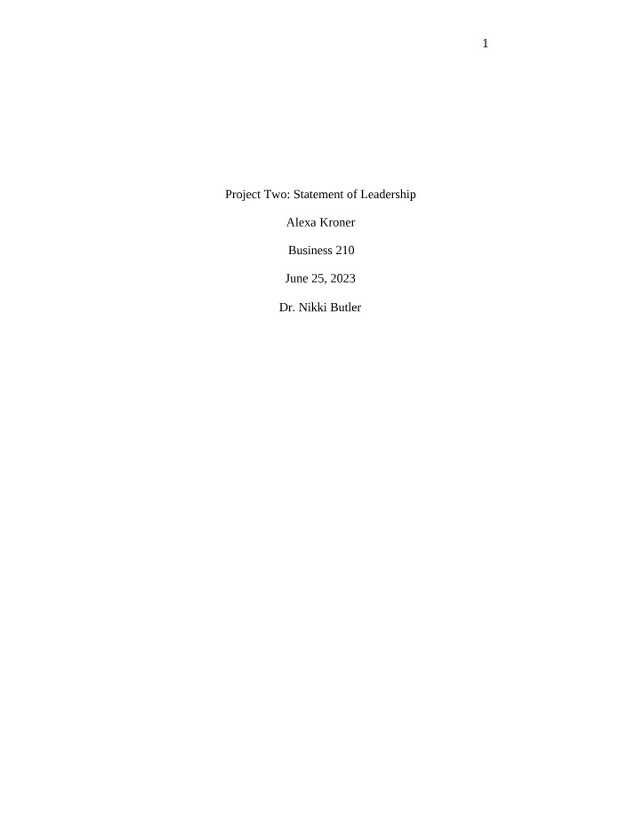 Project Two - Leadership Statement