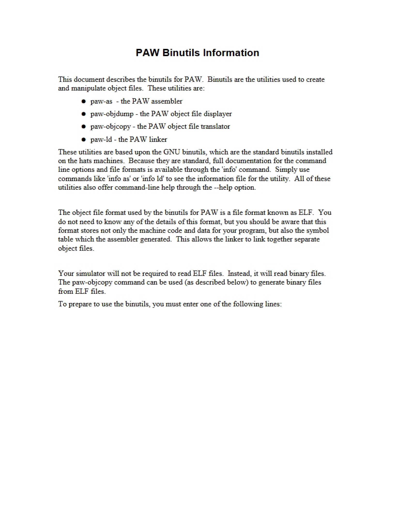 Binutils Information (PAW)