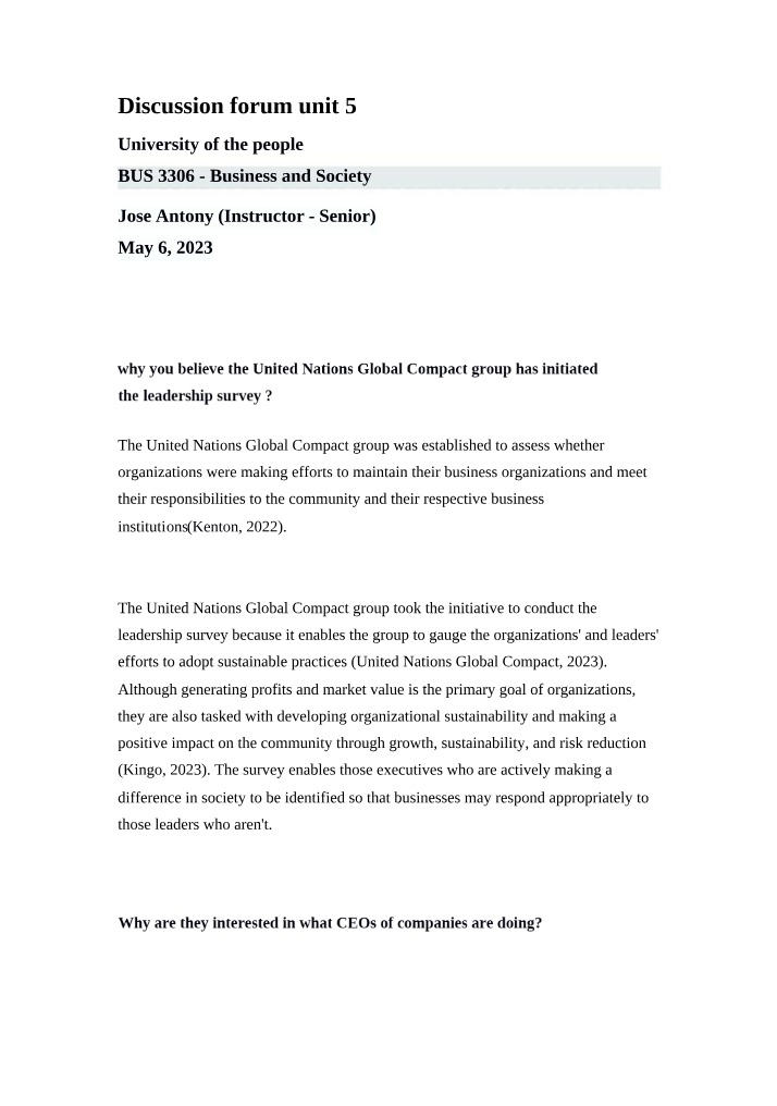 Unit 5 Discussion Forum