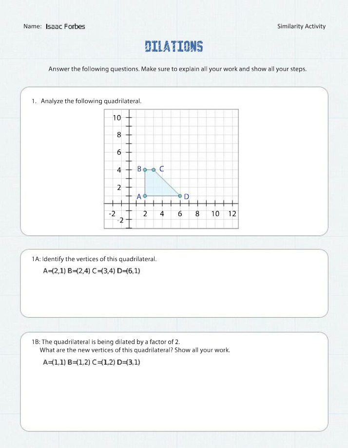 Dilation Worksheet for TSL3243