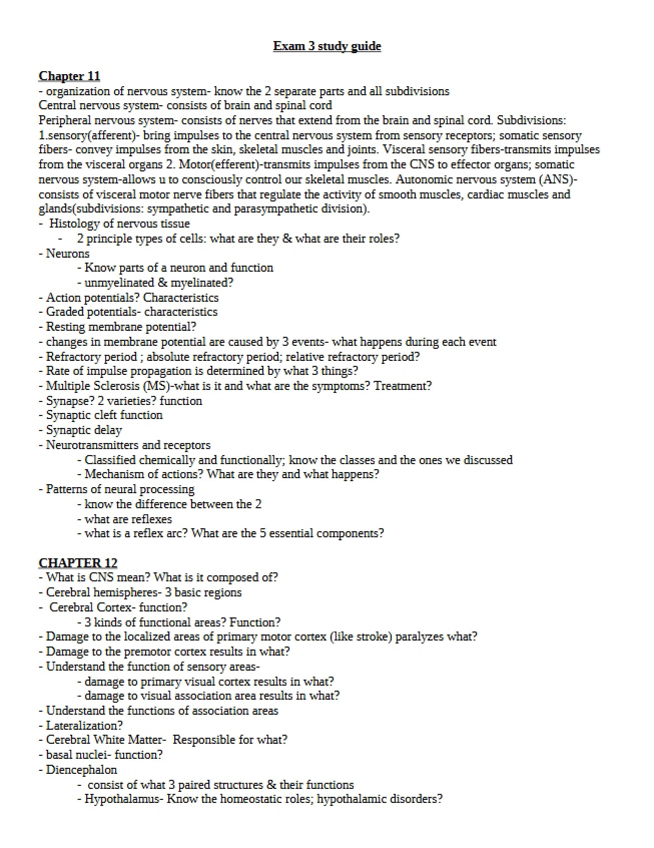 Study Guide for Exam 03