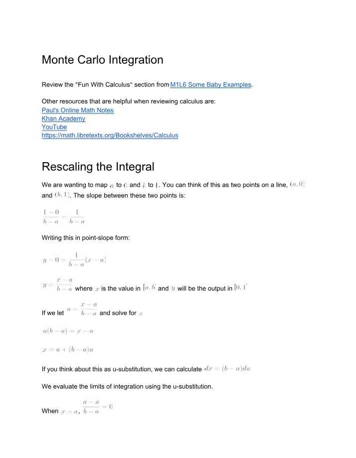 Integration using Monte Carlo