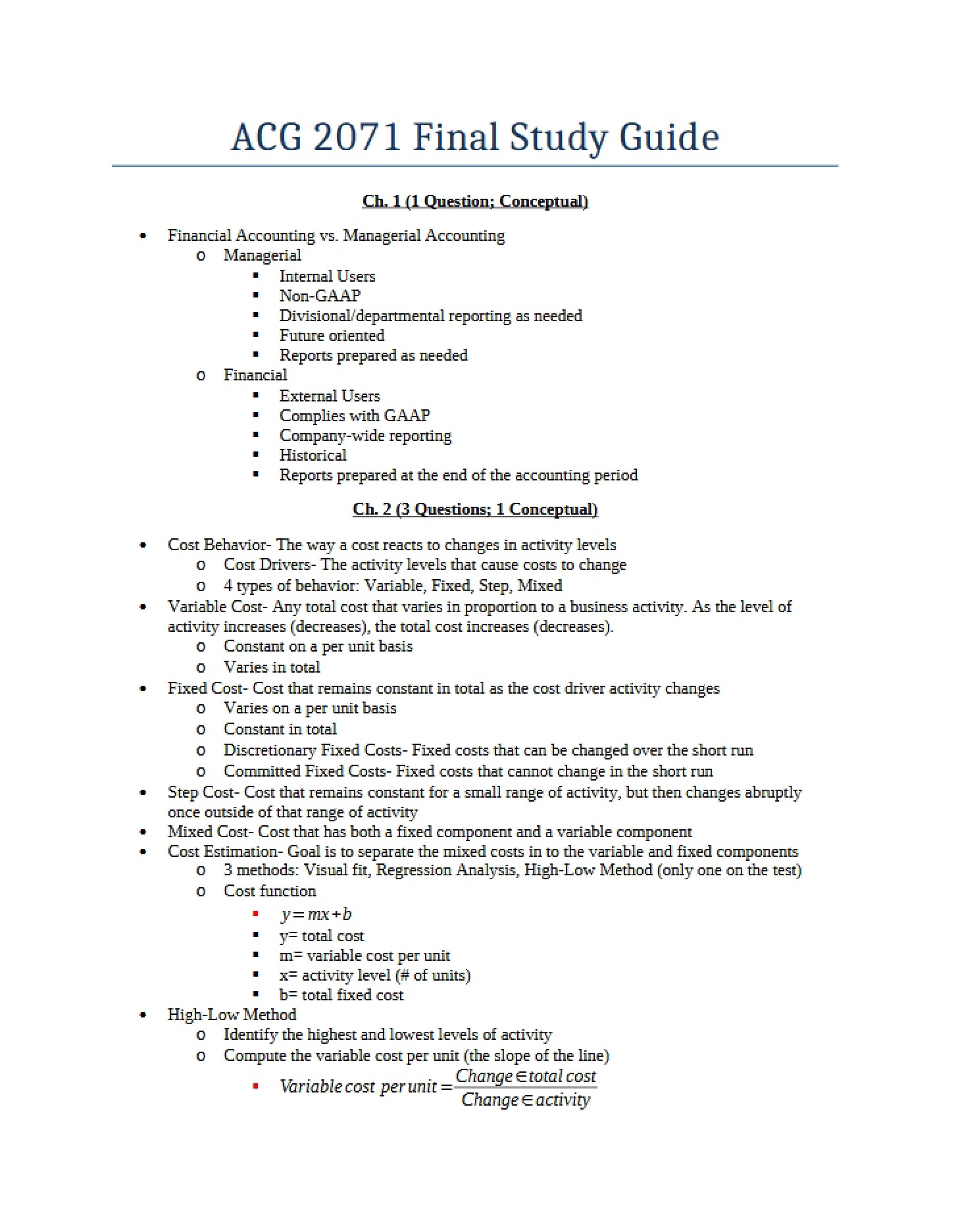 Study Guide for Final