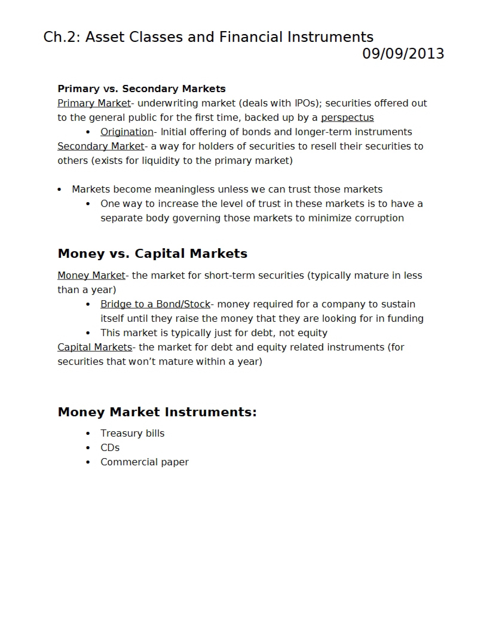 Financial Instruments and Asset Classes - Chapter Two