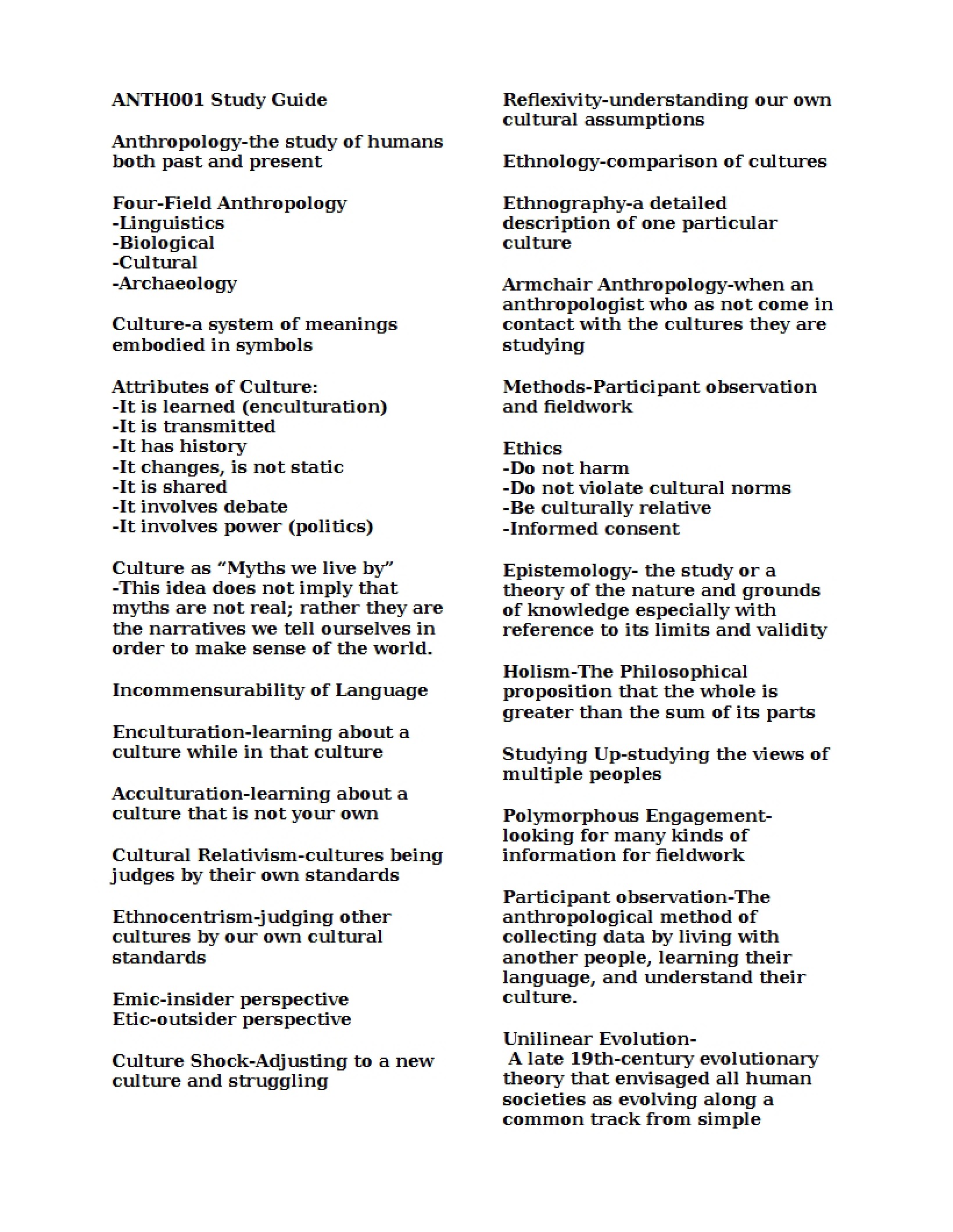 Cultural Anthropology Study Guide