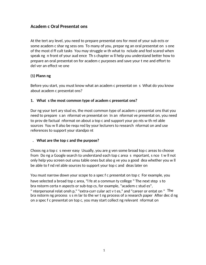 Oral Presentations in Academic Settings