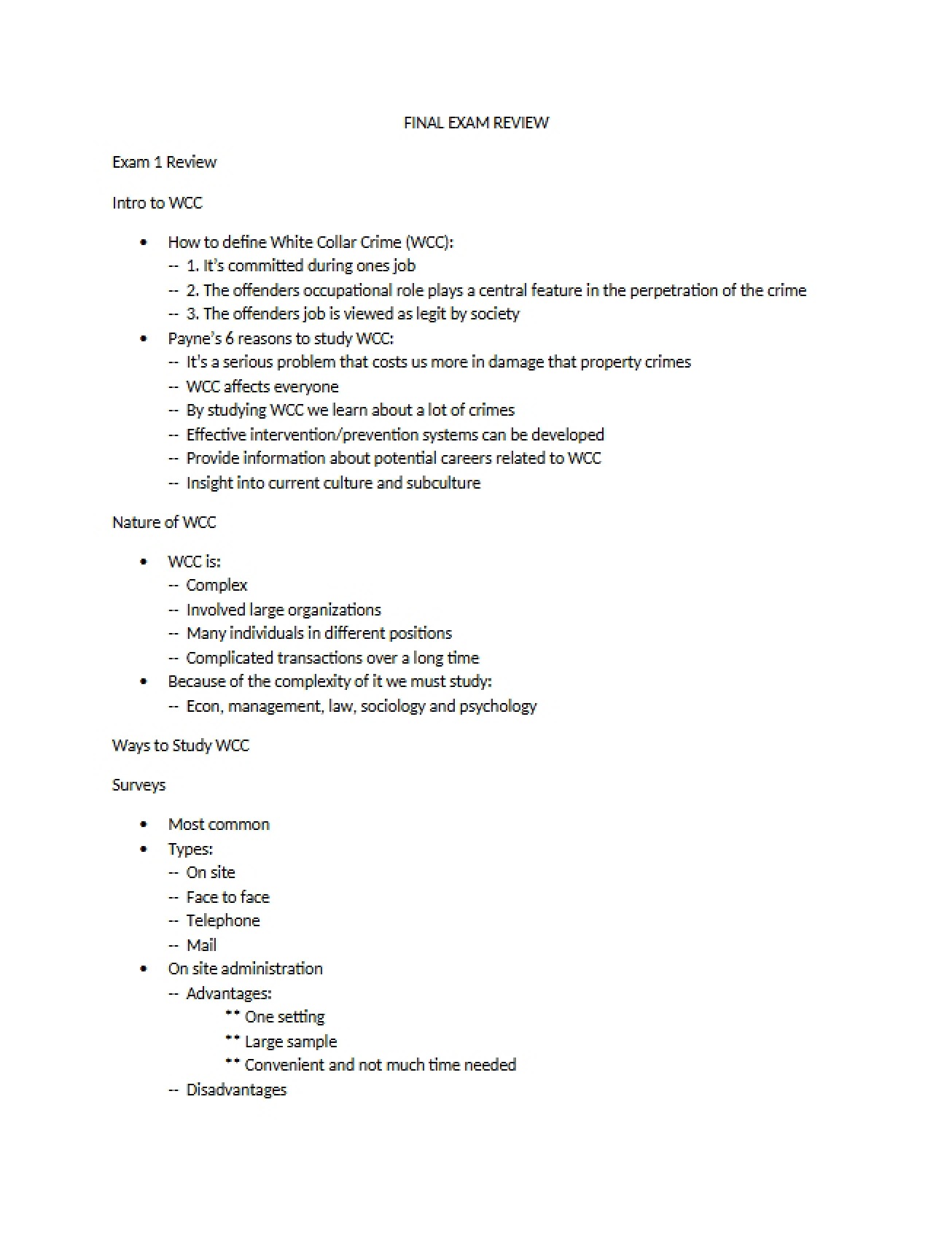 Comprehensive Final Exam Review