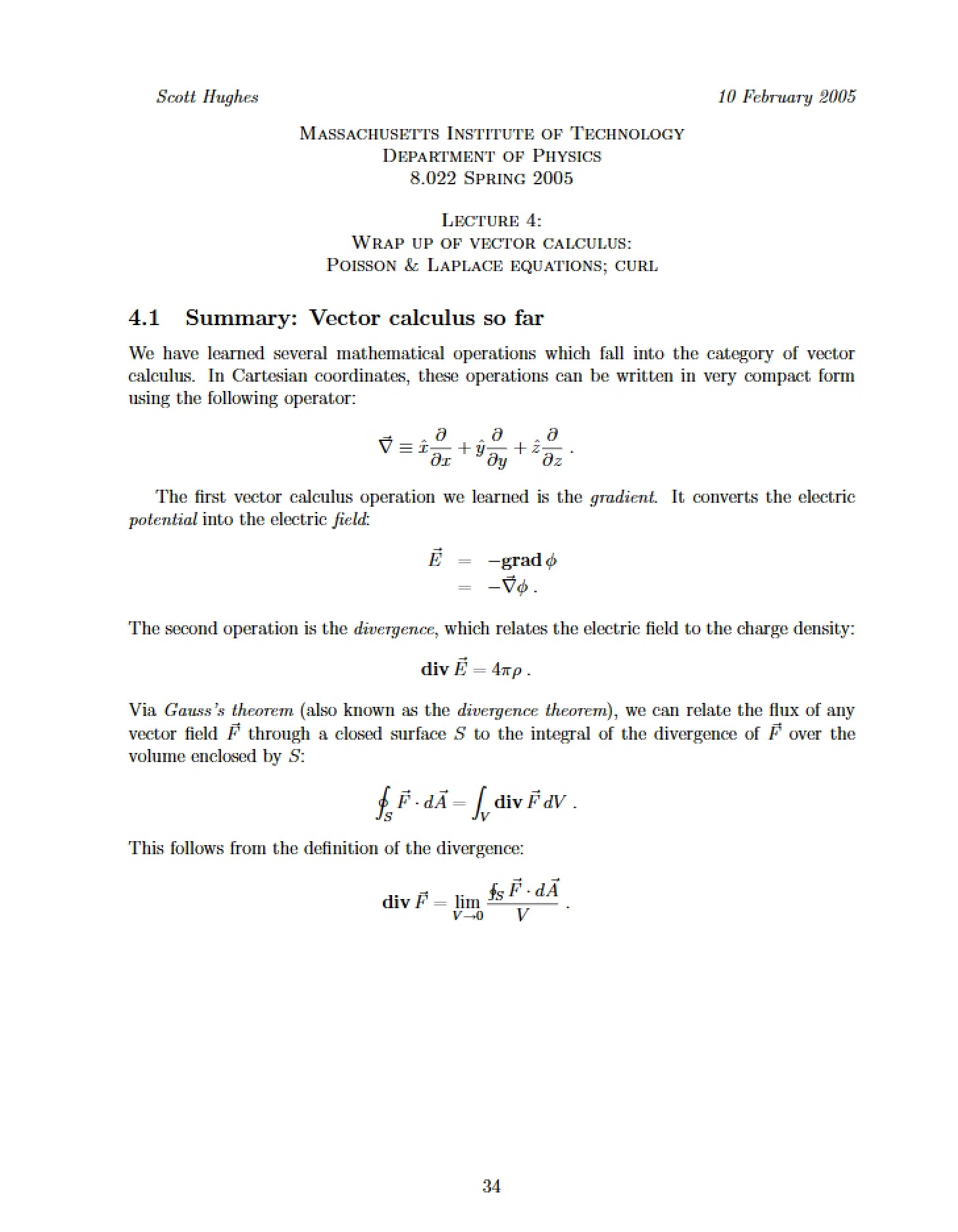 Vector Calculus Wrap Up (Lecture 4)