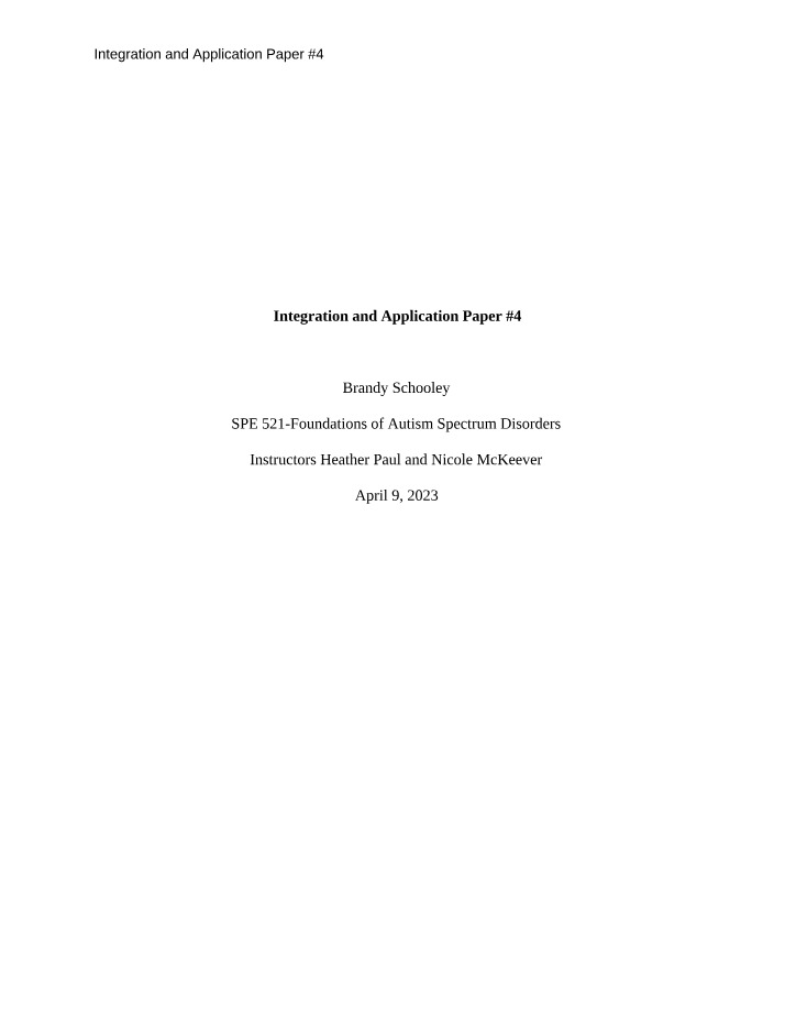 Paper #4 - Integration and Application