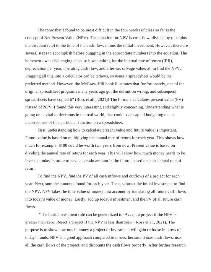 FINC 600 Week 4 Forum Post