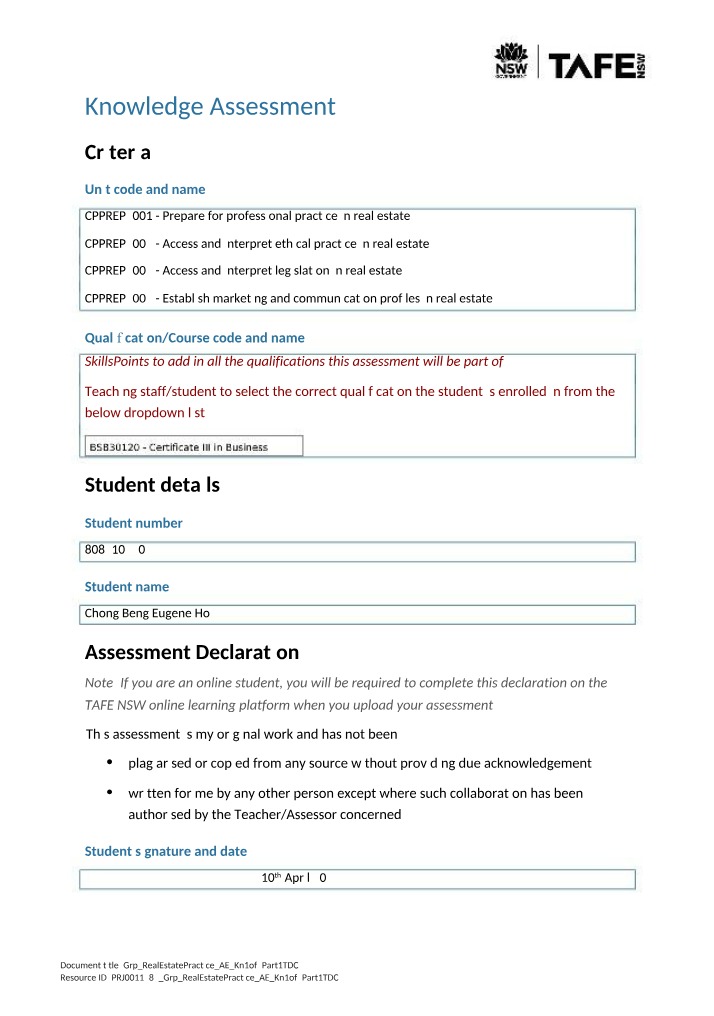 Knowledge Assessment for Real Estate