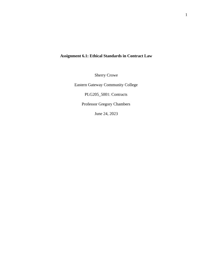 Ethical Standards in Contract Law - Assignment 6.1