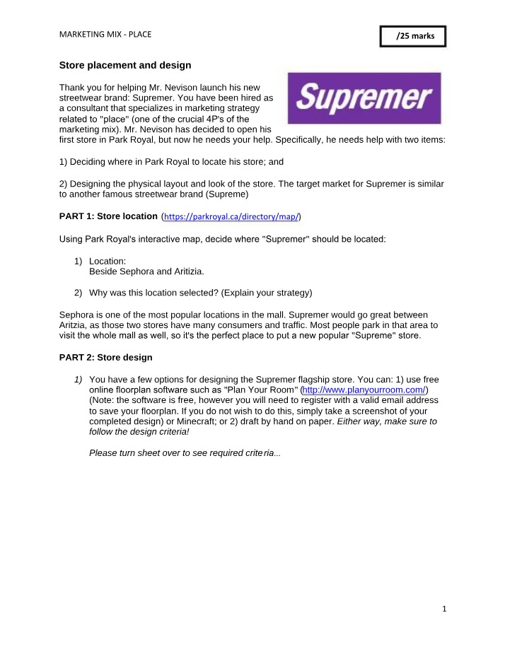 Assignment on Store Placement and Design
