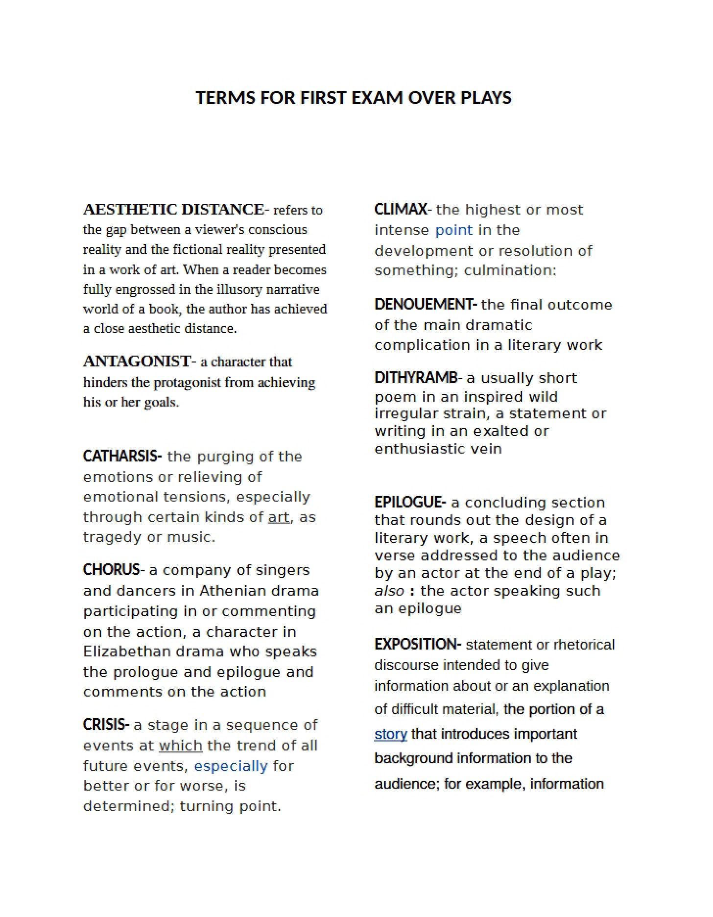 Play Terms for Exam One