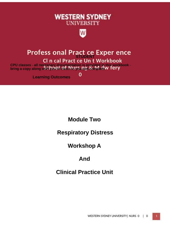 NURS3032 - Clinical Practice Unit Workbook