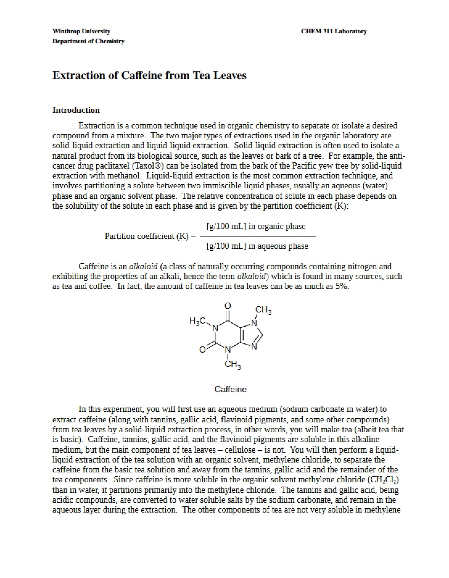 Tea Caffeine Extraction Lab